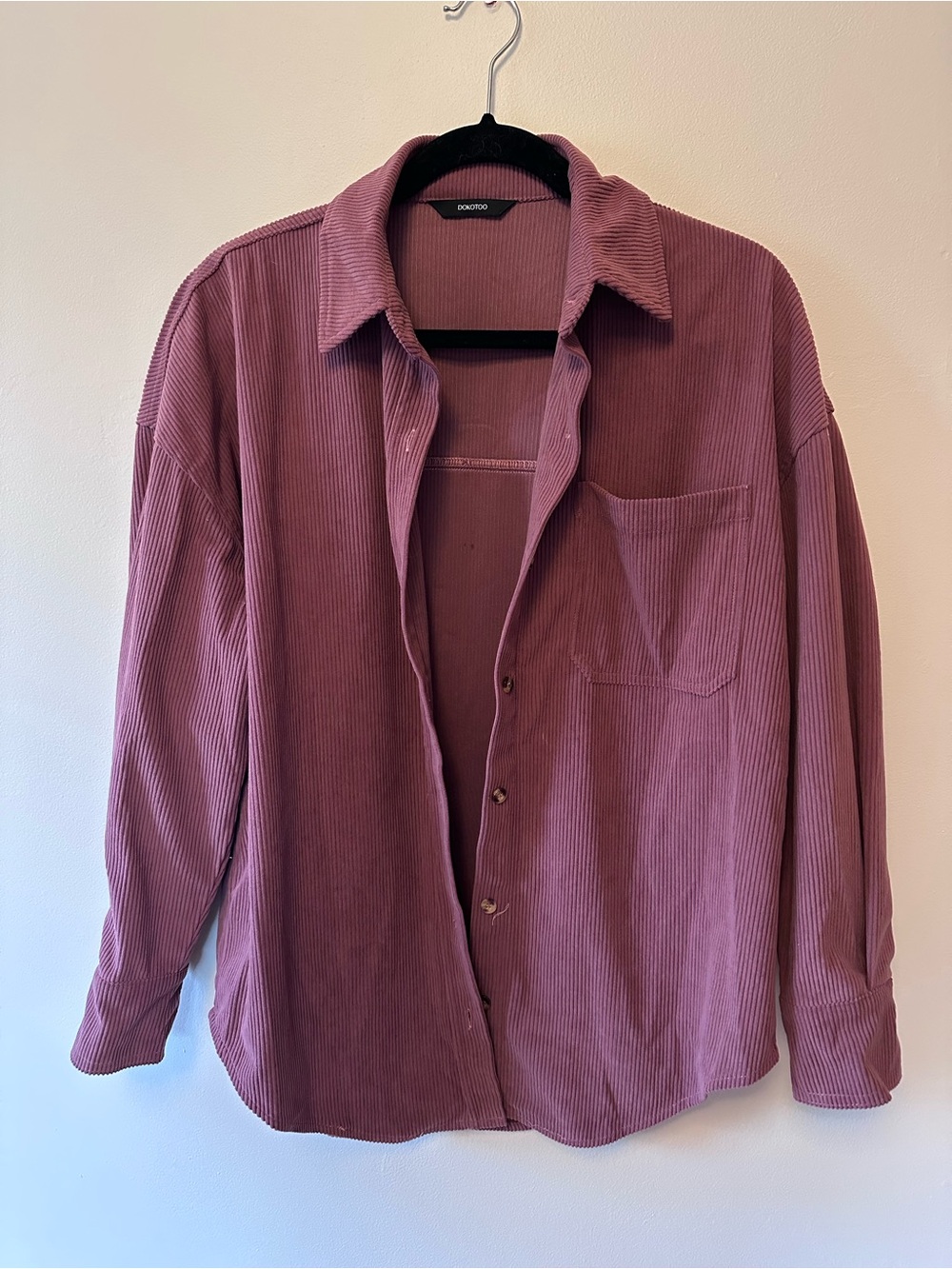 Oversized corduroy shacket, in a dusty mauve color